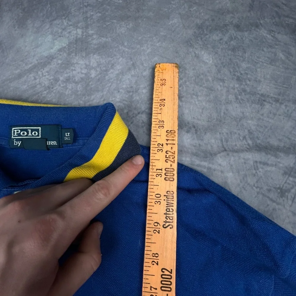 Polo Ralph Lauren Big Pony Polo Shirt Blue Yellow Tipped Collar Mens LT Y2K 90s